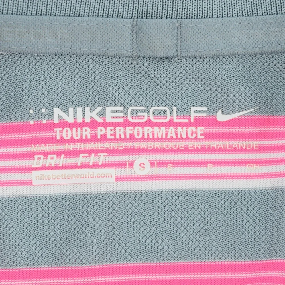 Nike Golf Mens S Polo Pink Gray Striped Tour Performance Dri Fit Stretch Shirt‎